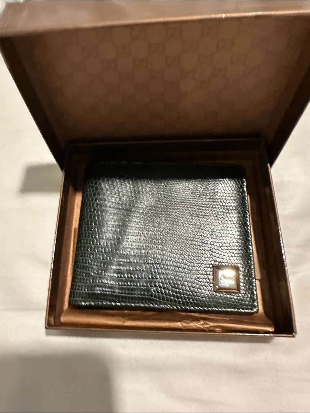 Gucci Green Lizard-Embossed Leather Bifold Wallet